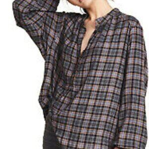 Free People Northern Bound Plaid 1/2 Button Tunic Top Long Sleeve Shirt Size